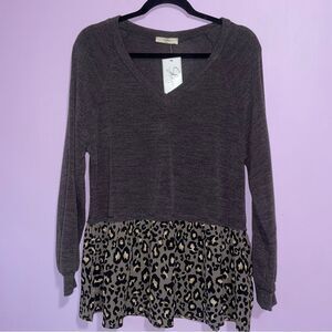 NEW Entro Sweater Women Size S Mixed Media Leopard Casual Academia School Preppy